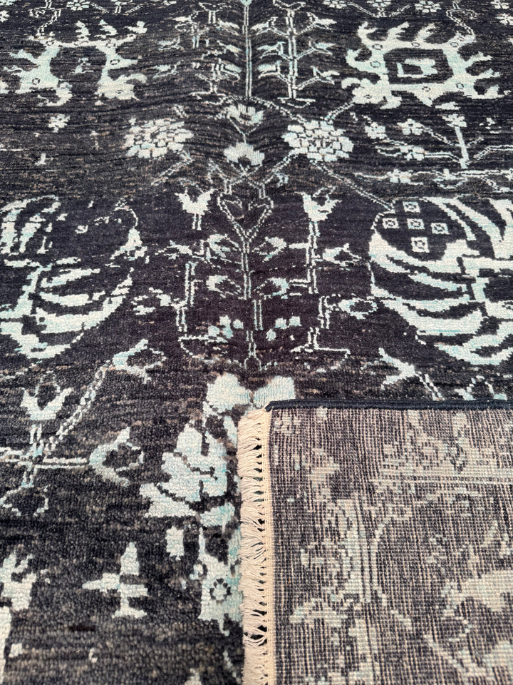 New Diamond Original Hand Woven Anthracite Wool Bamboo Carpet 243x298 7.24 Square Meters - 8x10 ft