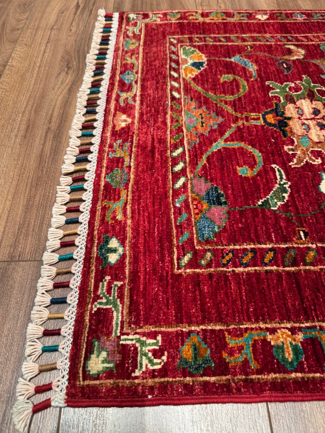 Sultani Binbirgece Runner Original Hand-Woven Red Vegetable Dyed Wool Carpet 0.77x207 1.59 Square Meters - 3x6 ft