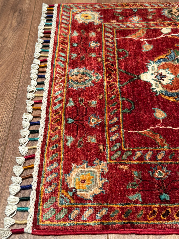 Sultani Binbirgece Yolluk Orijinal El Dokuması Kırmızı Kök Boya Yün Halı 0.73x209 1.53 Metrekare - 3x6 ft