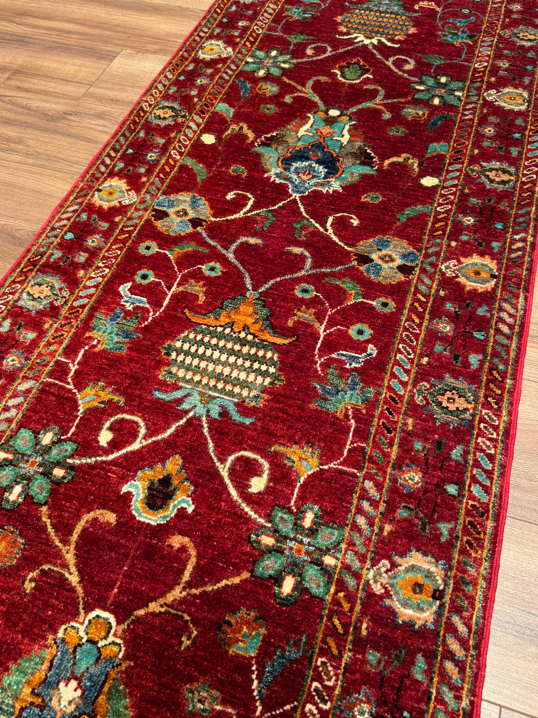 Sultani Binbirgece Yolluk Orijinal El Dokuması Kırmızı Kök Boya Yün Halı 0.73x209 1.53 Metrekare - 3x6 ft