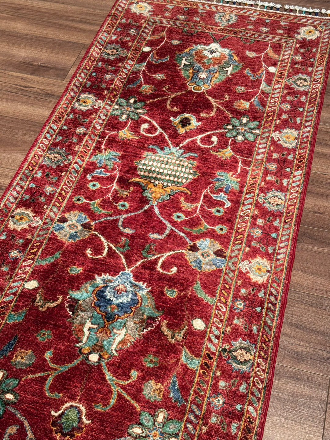 Sultani Binbirgece Yolluk Orijinal El Dokuması Kırmızı Kök Boya Yün Halı 0.73x209 1.53 Metrekare - 3x6 ft