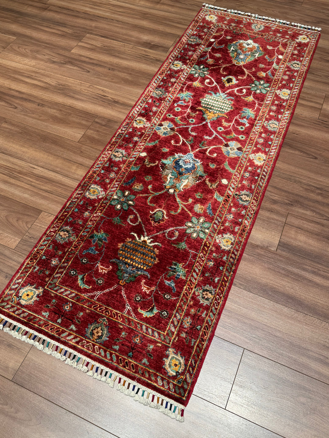 Sultani Binbirgece Yolluk Orijinal El Dokuması Kırmızı Kök Boya Yün Halı 0.73x209 1.53 Metrekare - 3x6 ft