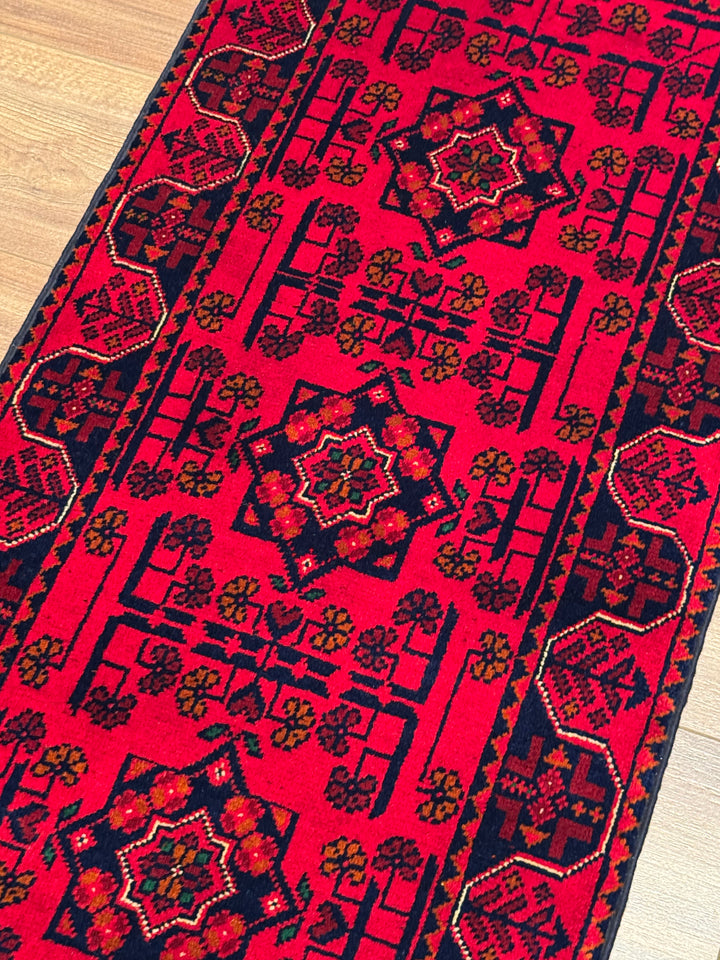 Afghan Rug Hamyap Runner Original Hand Woven Vegetable Dyed Wool 0.52x147 0.76 Square Meters - 2x6 ft