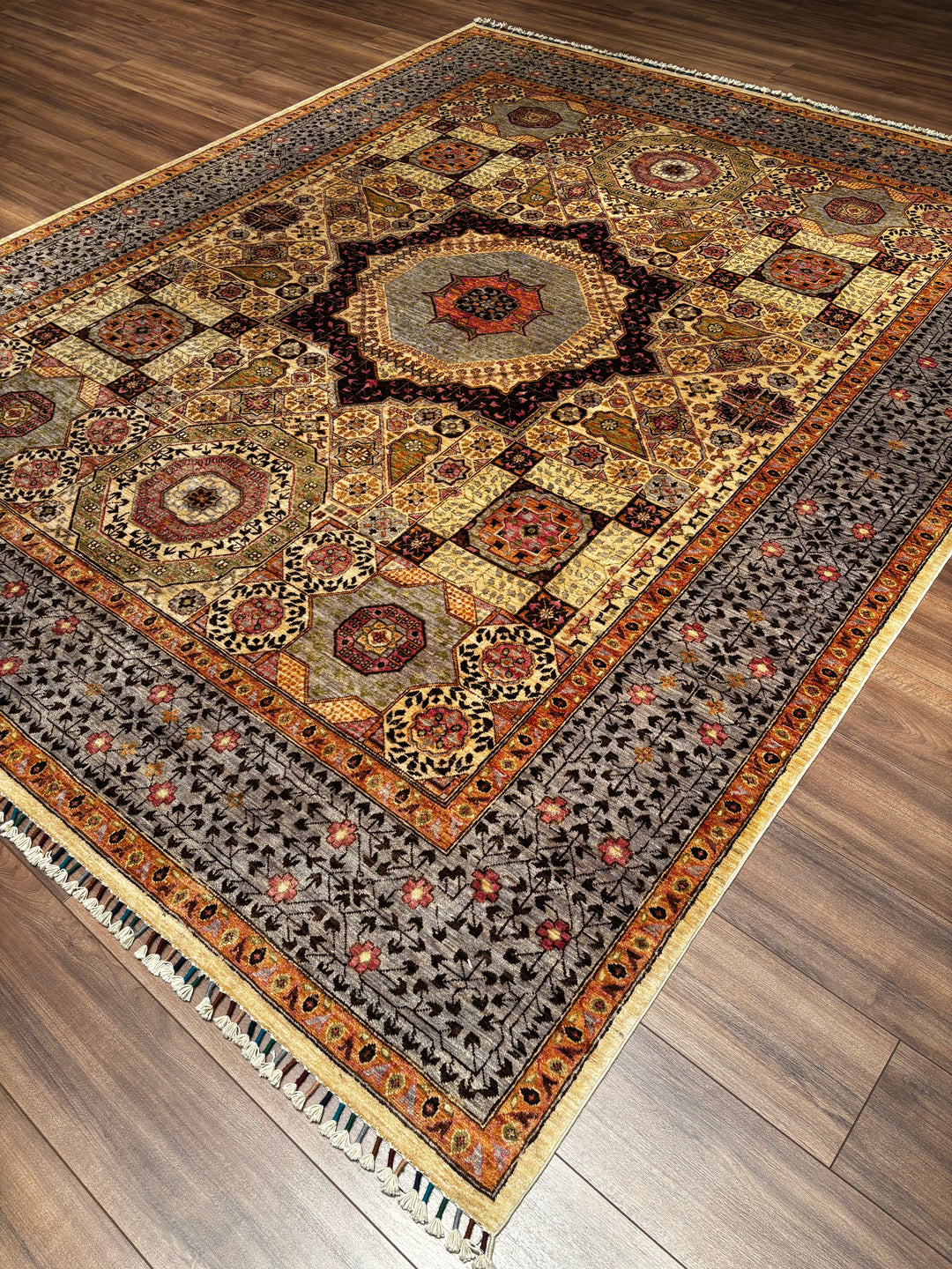 Memlük Orijinal El Dokuması Kahverengi Kök Boya Yün Halı 251x309 7.76 Metrekare - 8x10 ft