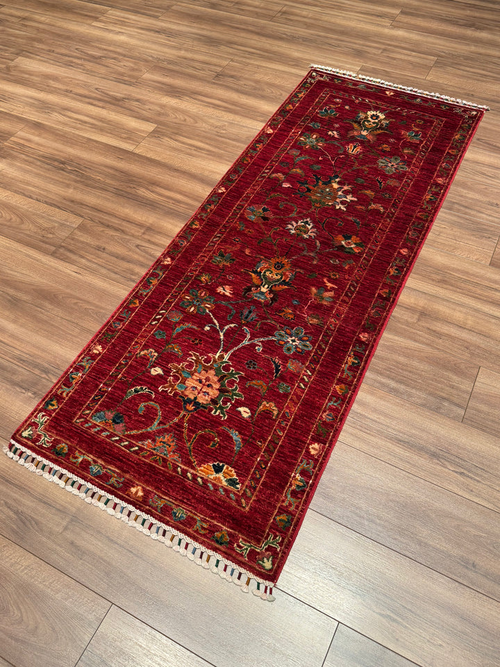Sultani Binbirgece Yolluk Orijinal El Dokuması Kırmızı Kök Boya Yün Halı 0.76x196 1.49 Metrekare - 3x6 ft