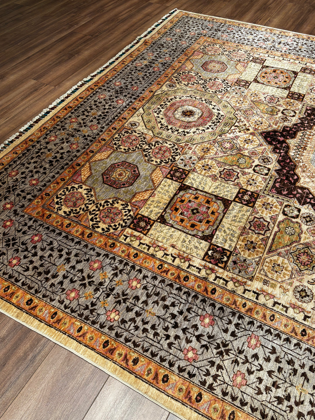 Memlük Orijinal El Dokuması Kahverengi Kök Boya Yün Halı 251x309 7.76 Metrekare - 8x10 ft