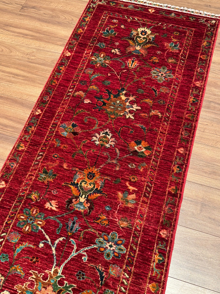 Sultani Binbirgece Yolluk Orijinal El Dokuması Kırmızı Kök Boya Yün Halı 0.76x196 1.49 Metrekare - 3x6 ft