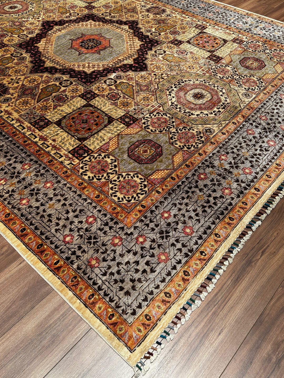 Memlük Orijinal El Dokuması Kahverengi Kök Boya Yün Halı 251x309 7.76 Metrekare - 8x10 ft