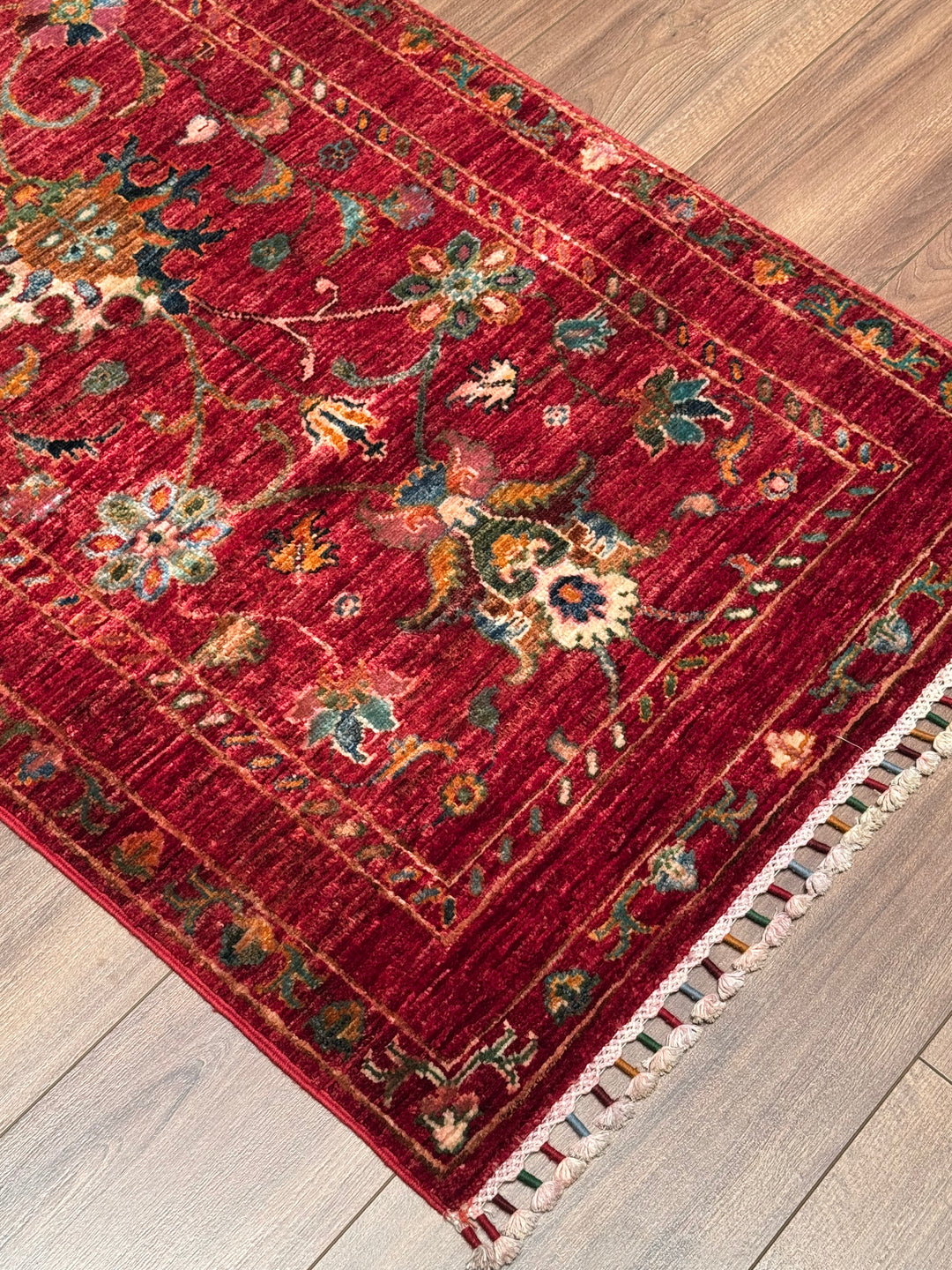 Sultani Binbirgece Yolluk Orijinal El Dokuması Kırmızı Kök Boya Yün Halı 0.76x196 1.49 Metrekare - 3x6 ft