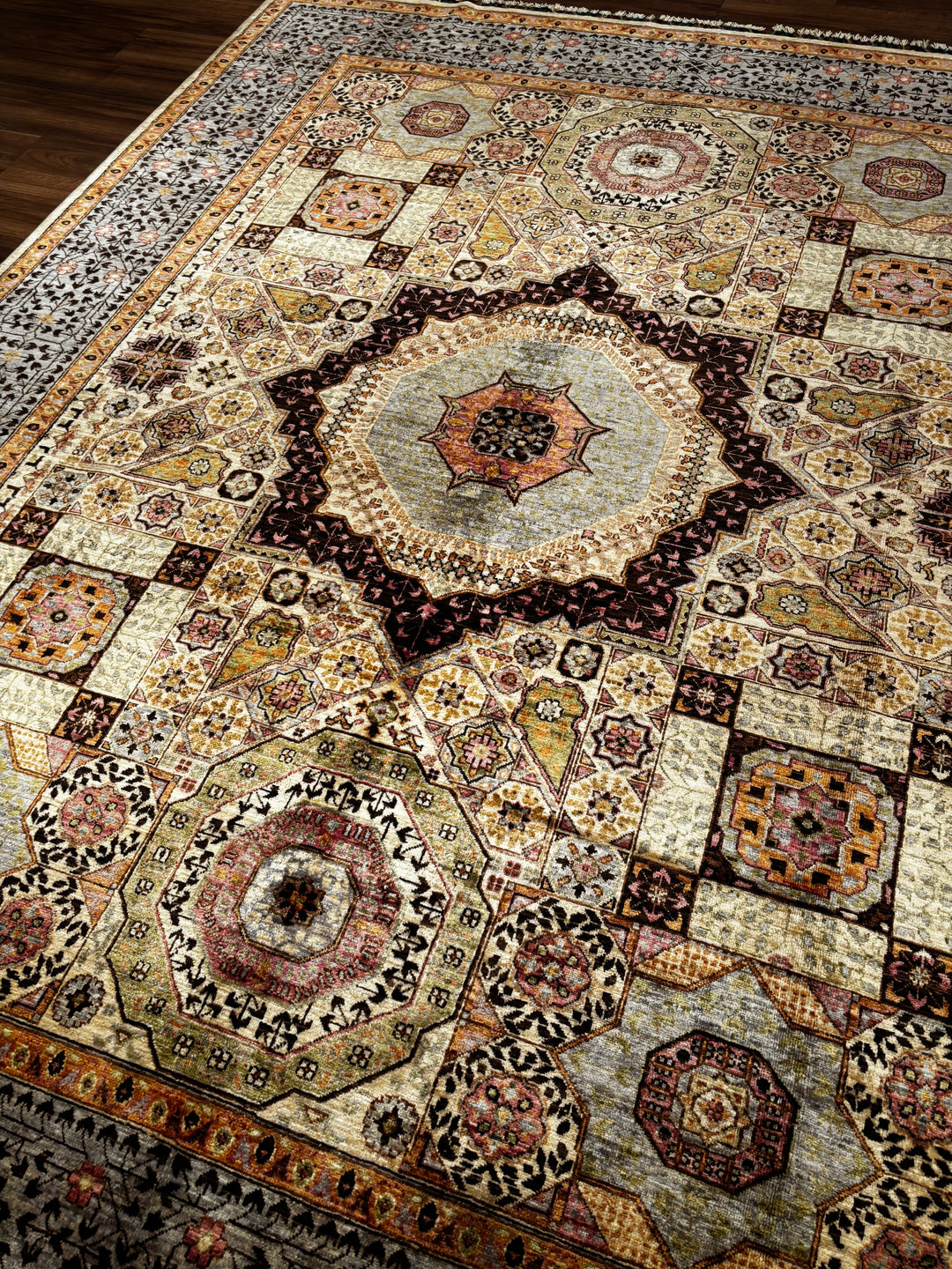 Memlük Orijinal El Dokuması Kahverengi Kök Boya Yün Halı 251x309 7.76 Metrekare - 8x10 ft