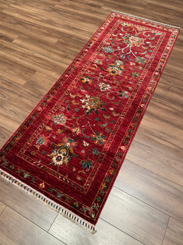 Sultani Binbirgece Yolluk Orijinal El Dokuması Kırmızı Kök Boya Yün Halı 0.76x196 1.49 Metrekare - 3x6 ft