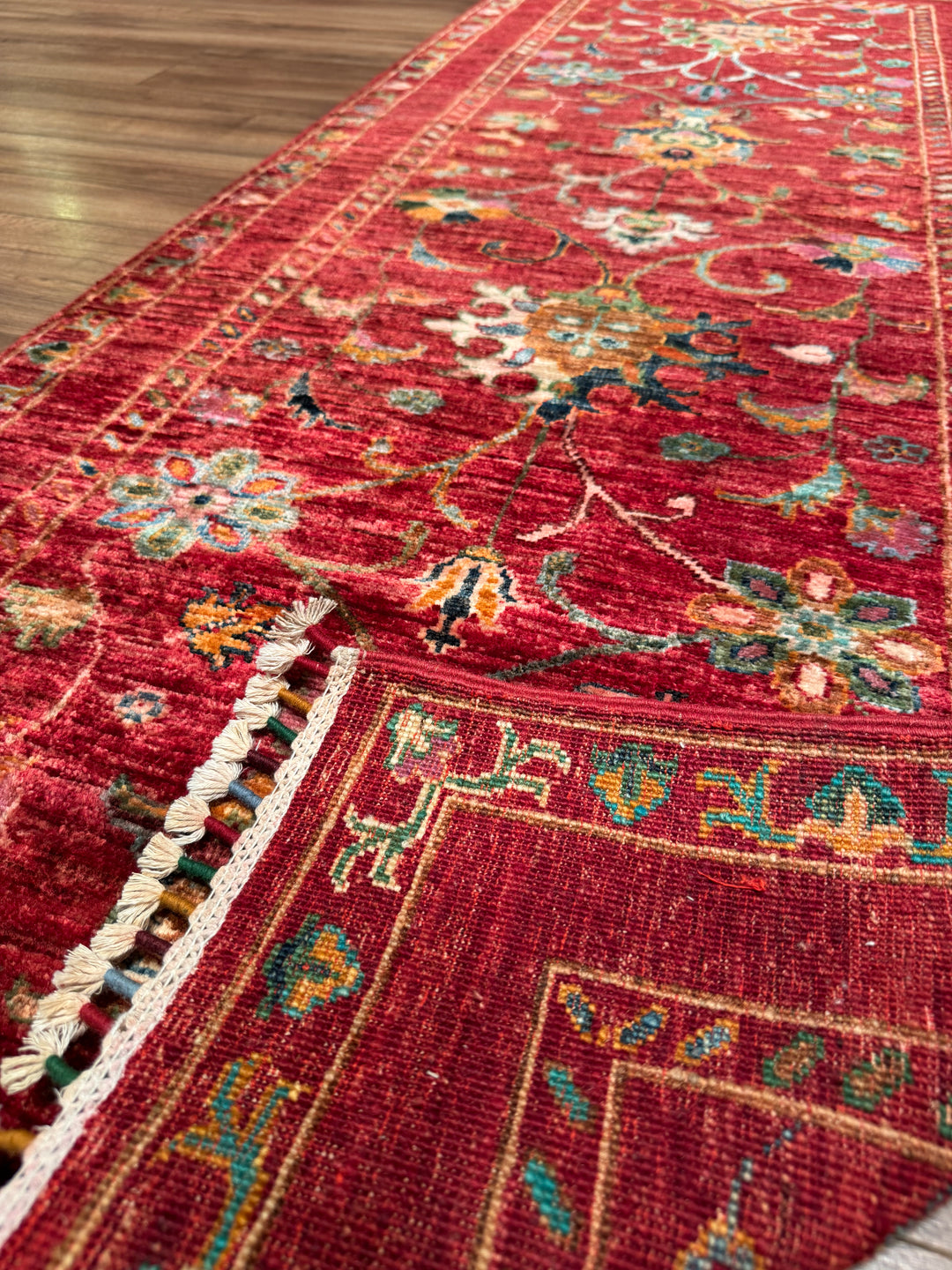 Sultani Binbirgece Yolluk Orijinal El Dokuması Kırmızı Kök Boya Yün Halı 0.76x196 1.49 Metrekare - 3x6 ft