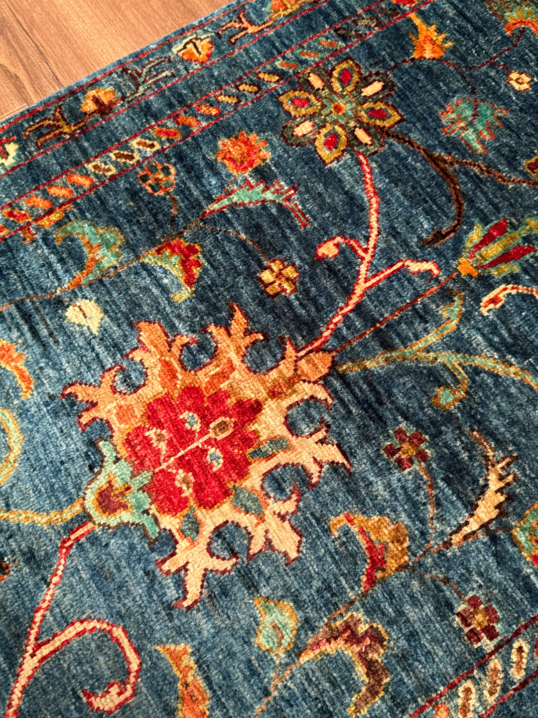 Sultani Binbirgece Yolluk Orijinal El Dokuması Mavi Kök Boya Yün Halı 0.74x265 1.96 Metrekare - 2x8 ft