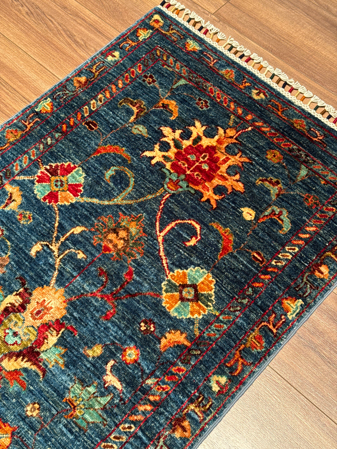 Sultani Binbirgece Yolluk Orijinal El Dokuması Mavi Kök Boya Yün Halı 0.74x265 1.96 Metrekare - 2x8 ft
