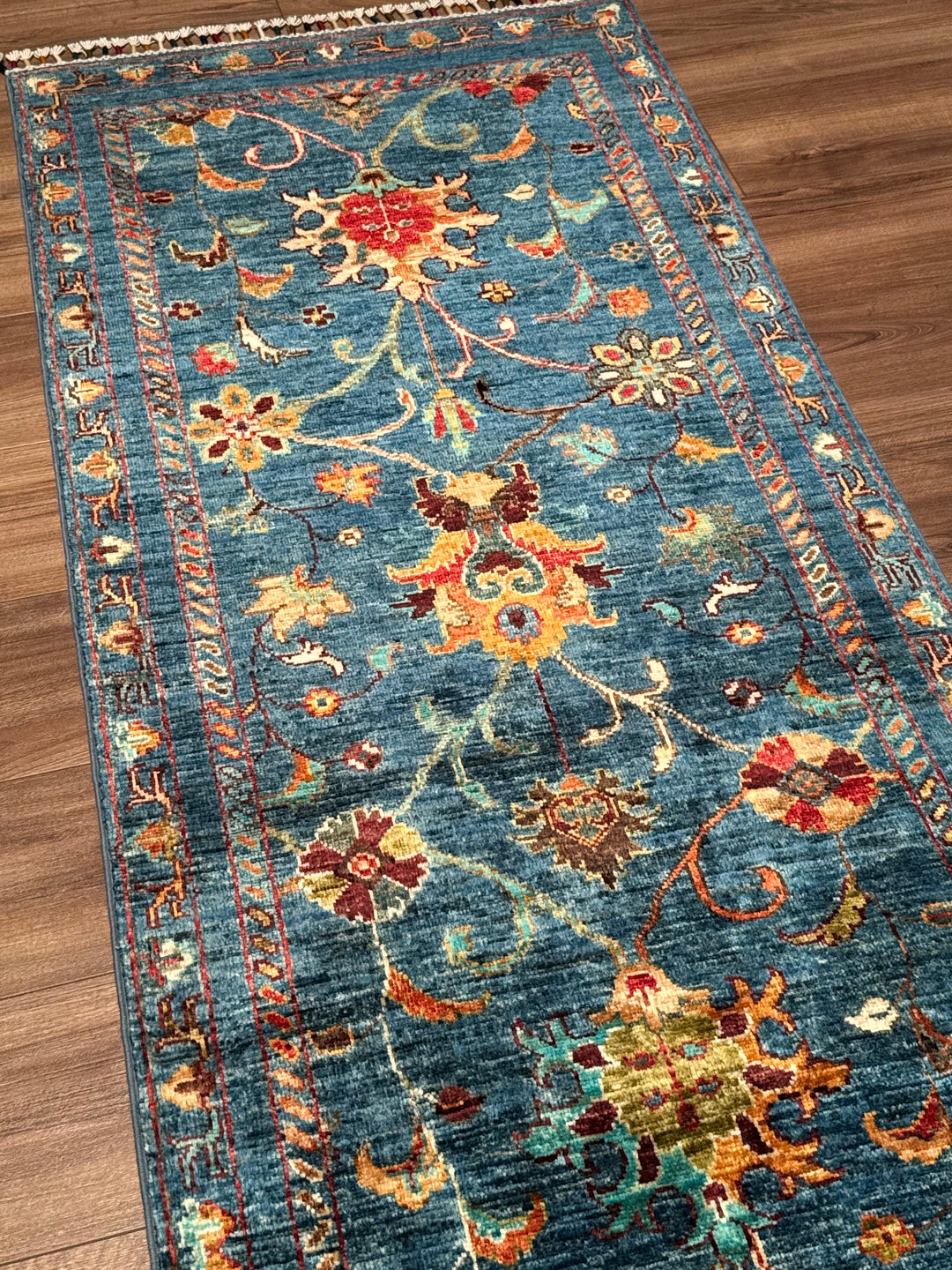 Sultani Binbirgece Yolluk Orijinal El Dokuması Mavi Kök Boya Yün Halı 0.74x265 1.96 Metrekare - 2x8 ft