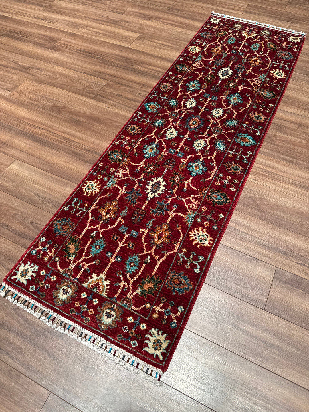 Sultani Binbirgece Yolluk Orijinal El Dokuması Kırmızı Kök Boya Yün Halı 0.73x235 1.72 Metrekare - 3x8 ft