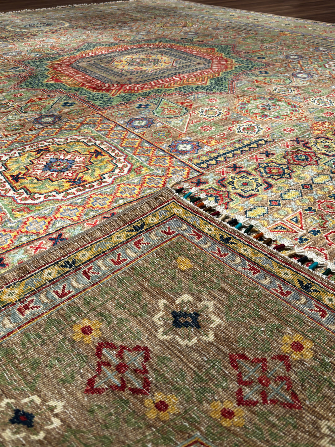 Memlük Orijinal El Dokuması Kahverengi Kök Boya Yün Halı 247x328 8.10 Metrekare - 8x10 ft