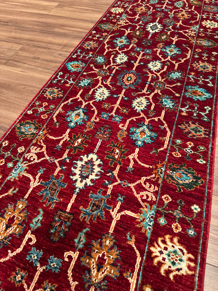 Sultani Binbirgece Yolluk Orijinal El Dokuması Kırmızı Kök Boya Yün Halı 0.73x235 1.72 Metrekare - 3x8 ft