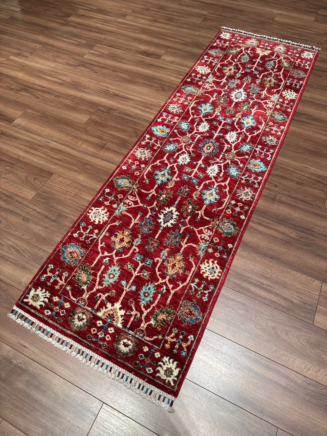 Sultani Binbirgece Yolluk Orijinal El Dokuması Kırmızı Kök Boya Yün Halı 0.73x235 1.72 Metrekare - 3x8 ft