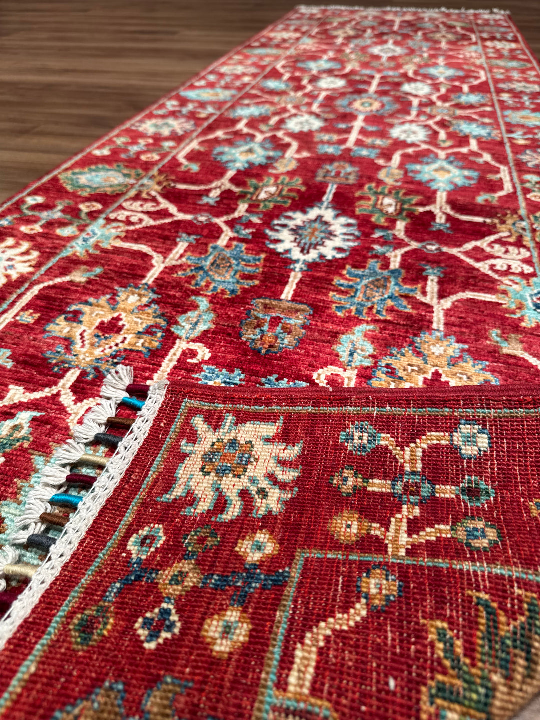 Sultani Binbirgece Yolluk Orijinal El Dokuması Kırmızı Kök Boya Yün Halı 0.73x235 1.72 Metrekare - 3x8 ft