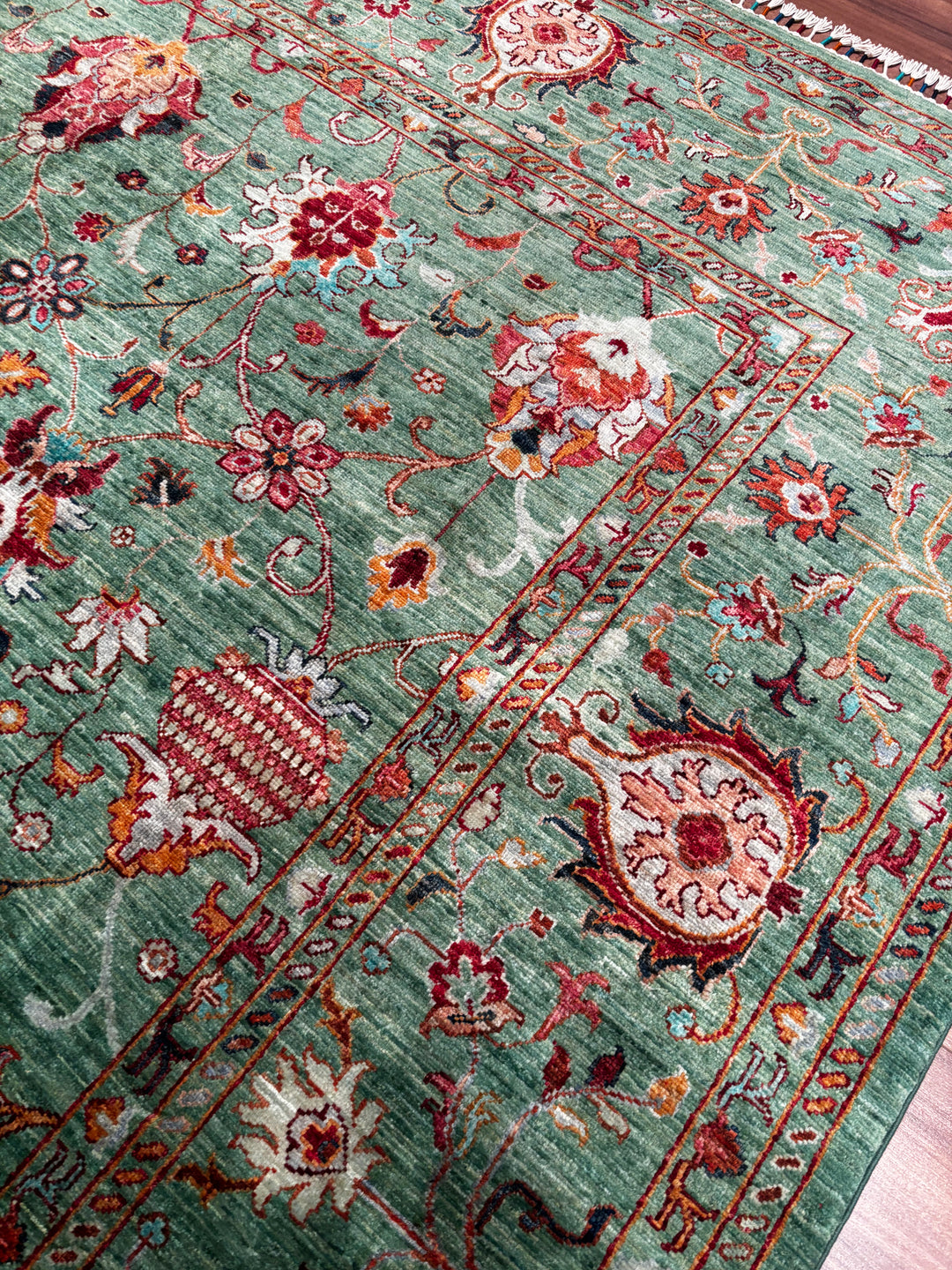 Sultani Binbirgece Orijinal El Dokuması Yeşil Kök Boya Yün Halı 249x312 7.77 Metrekare - 7x10 ft