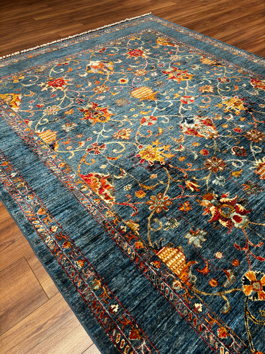 Sultani Binbirgece Orijinal El Dokuması Mavi Kök Boya Yün Halı 200x298 5.96 Metrekare - 7x10 ft