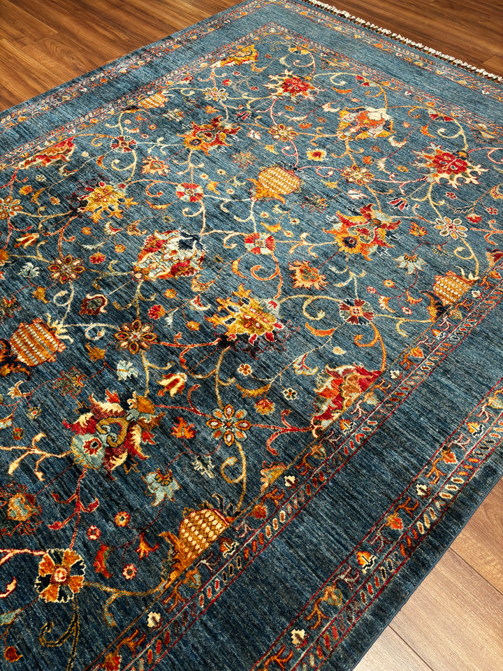 Sultani Binbirgece Orijinal El Dokuması Mavi Kök Boya Yün Halı 200x298 5.96 Metrekare - 7x10 ft