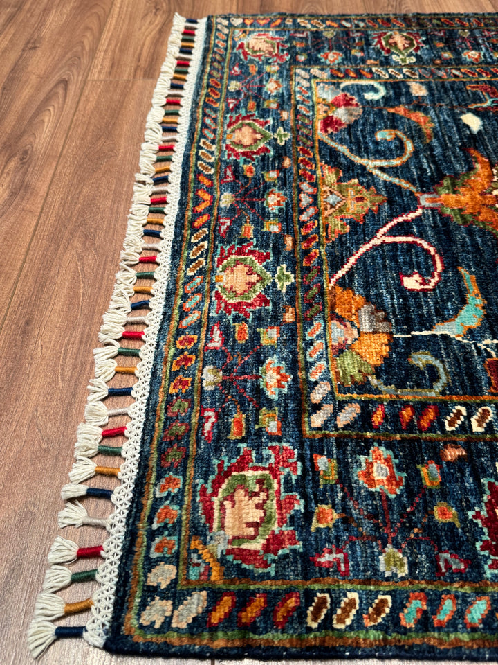 Sultani Binbirgece Yolluk Orijinal El Dokuması Mavi Kök Boya Yün Halı 0.81x295 2.39 Metrekare - 2x10 ft