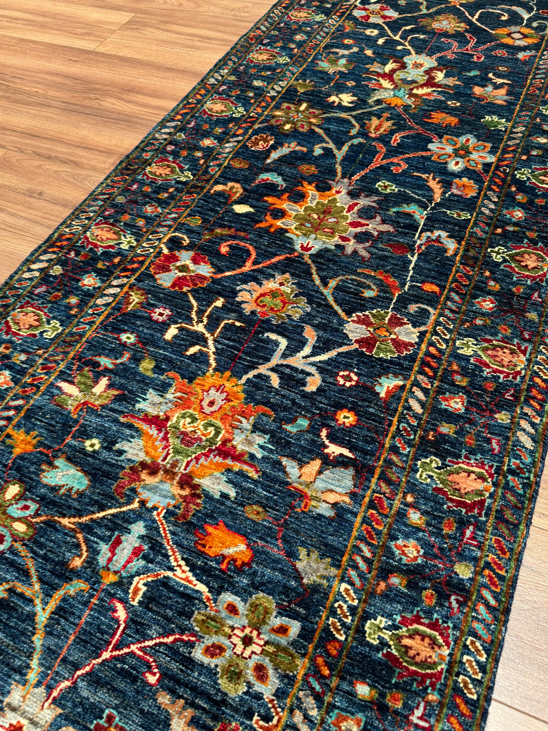 Sultani Binbirgece Yolluk Orijinal El Dokuması Mavi Kök Boya Yün Halı 0.81x295 2.39 Metrekare - 2x10 ft