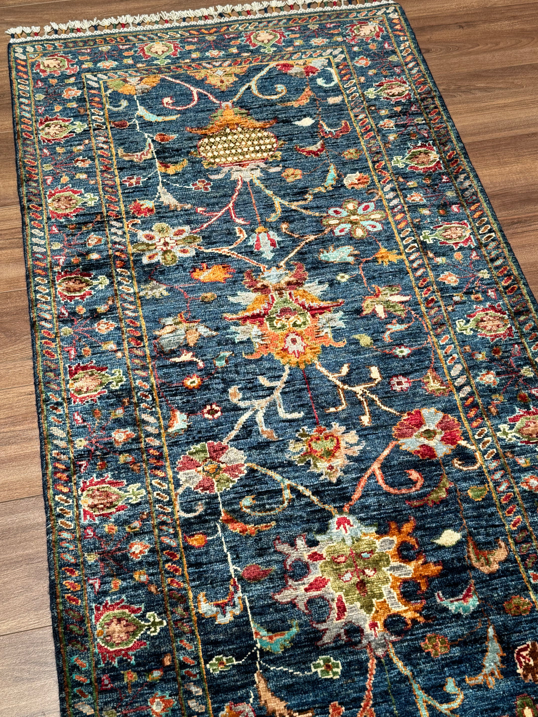 Sultani Binbirgece Yolluk Orijinal El Dokuması Mavi Kök Boya Yün Halı 0.81x295 2.39 Metrekare - 2x10 ft