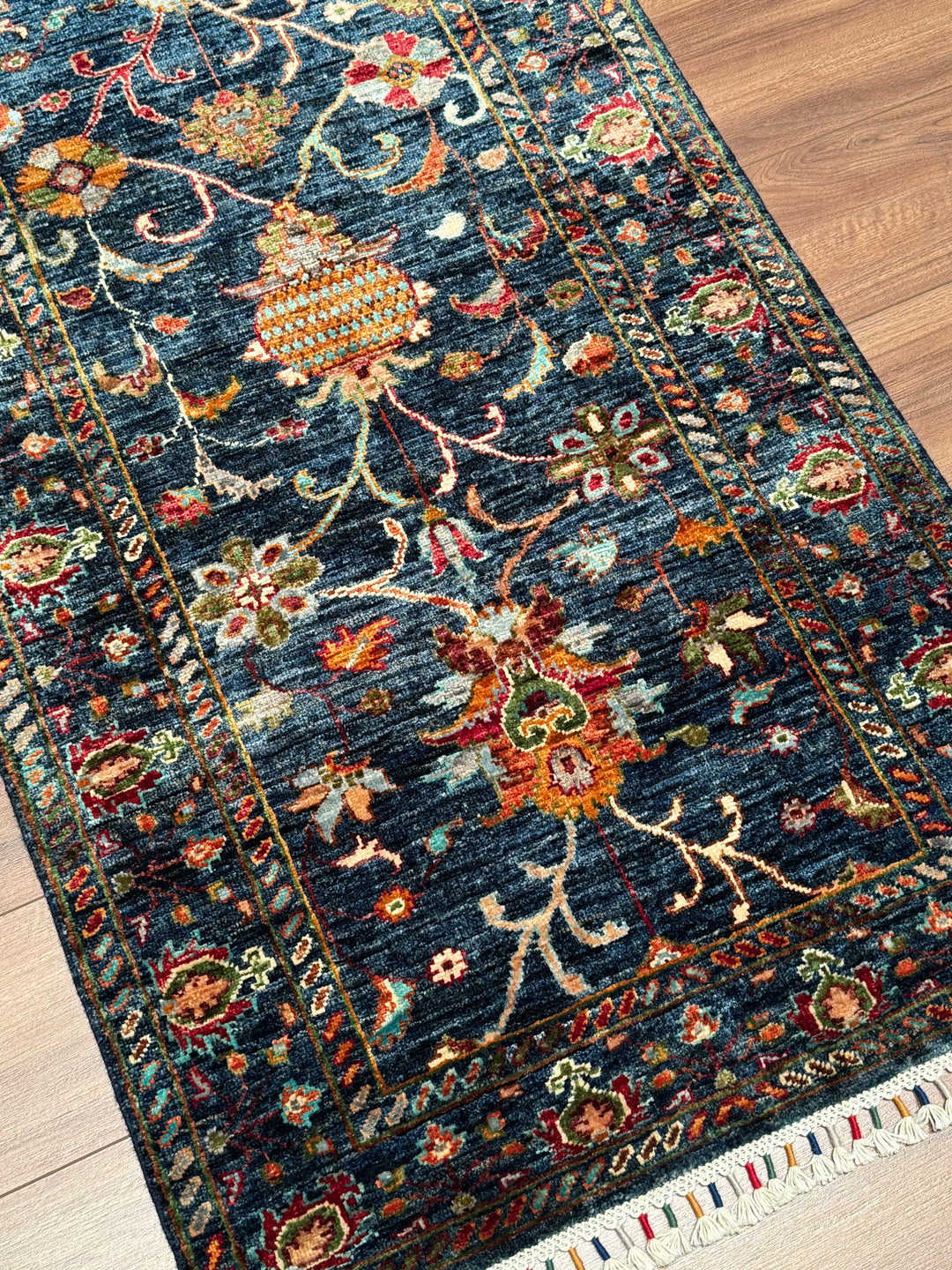 Sultani Binbirgece Yolluk Orijinal El Dokuması Mavi Kök Boya Yün Halı 0.81x295 2.39 Metrekare - 2x10 ft