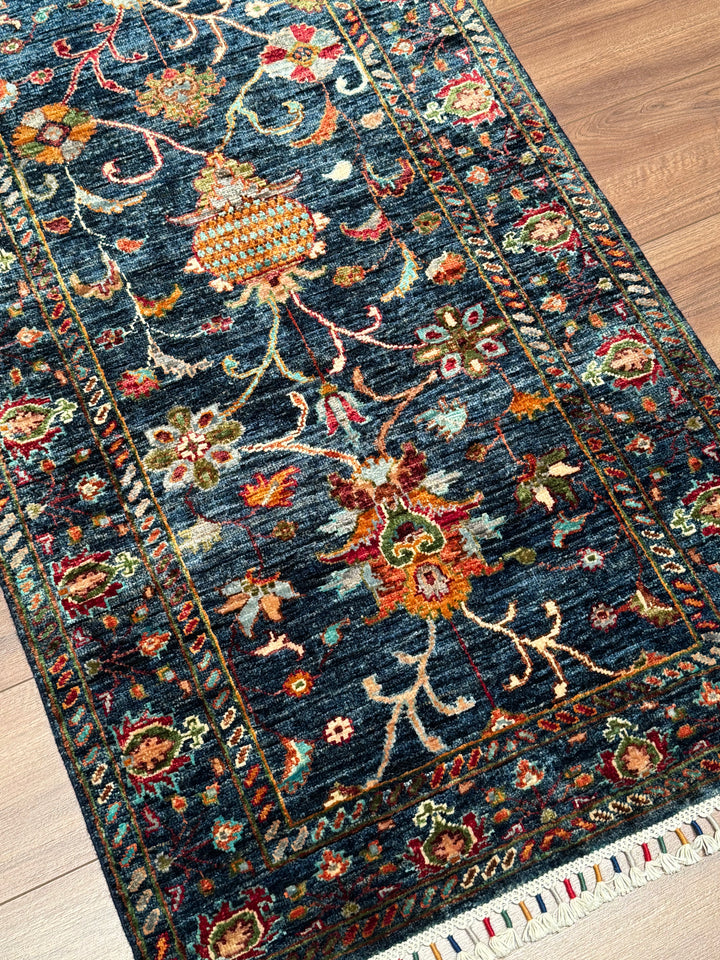 Sultani Binbirgece Yolluk Orijinal El Dokuması Mavi Kök Boya Yün Halı 0.81x295 2.39 Metrekare - 2x10 ft