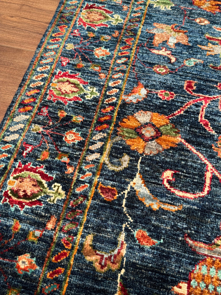 Sultani Binbirgece Yolluk Orijinal El Dokuması Mavi Kök Boya Yün Halı 0.81x295 2.39 Metrekare - 2x10 ft