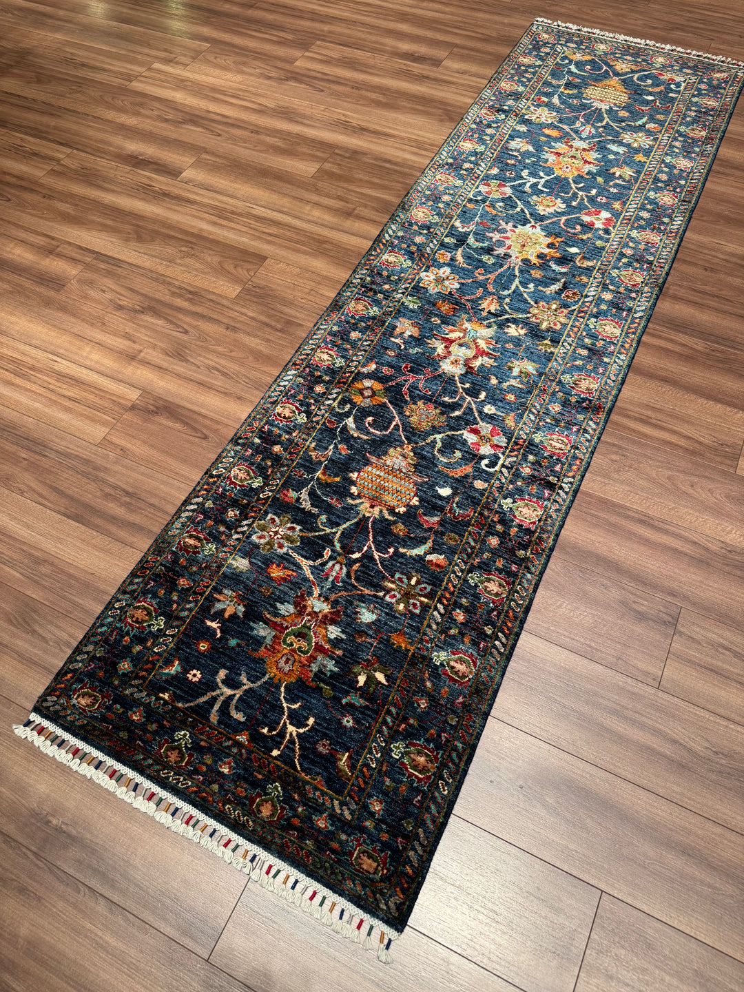 Sultani Binbirgece Yolluk Orijinal El Dokuması Mavi Kök Boya Yün Halı 0.81x295 2.39 Metrekare - 2x10 ft