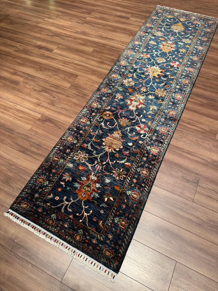 Sultani Binbirgece Yolluk Orijinal El Dokuması Mavi Kök Boya Yün Halı 0.81x295 2.39 Metrekare - 2x10 ft