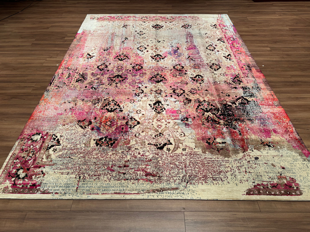 Oxidised Original Hand Woven Multi Wool Silk Carpet 268x364 9.76 Square Meters - 9x12 ft