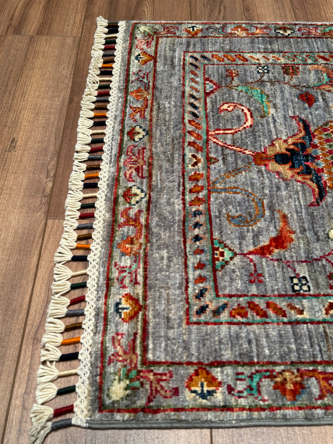 Sultani Binbirgece Runner Original Hand-Woven Gray Vegetable Dyed Wool Carpet 0.69x212 1.46 Square Meters - 3x7 ft