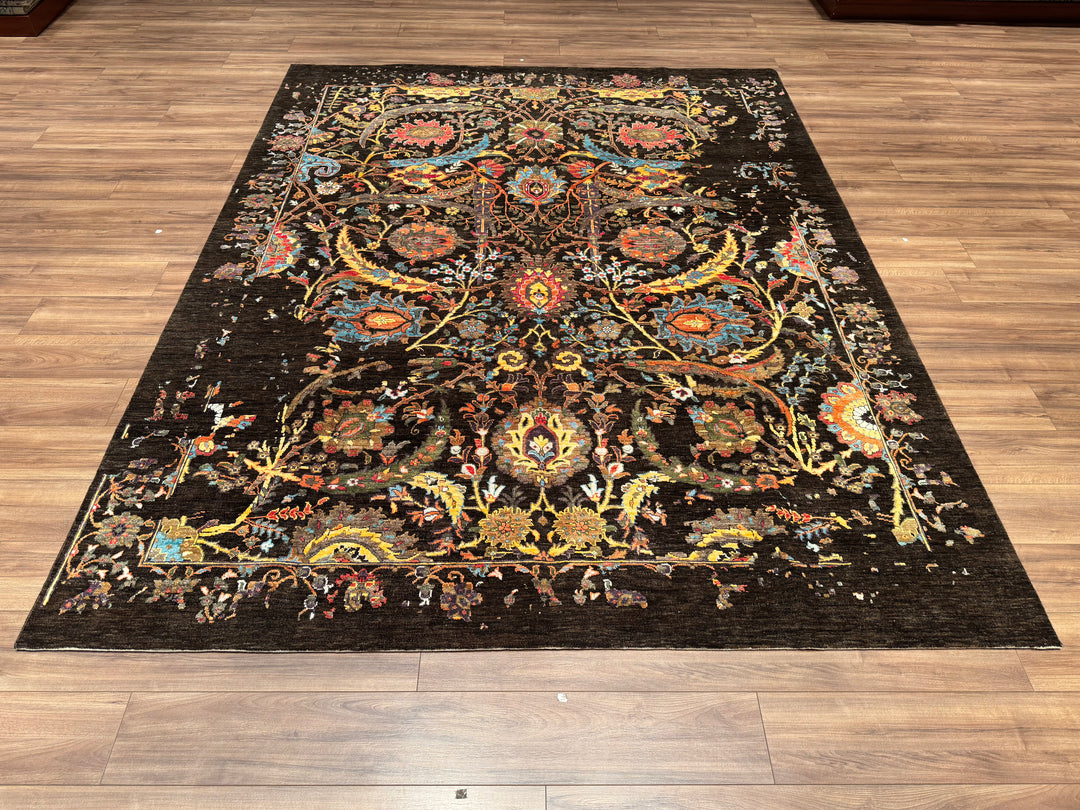 Oxidised Original Hand Woven Multi Wool Silk Carpet 185x275 5.09 Square Meters - 6x9 ft