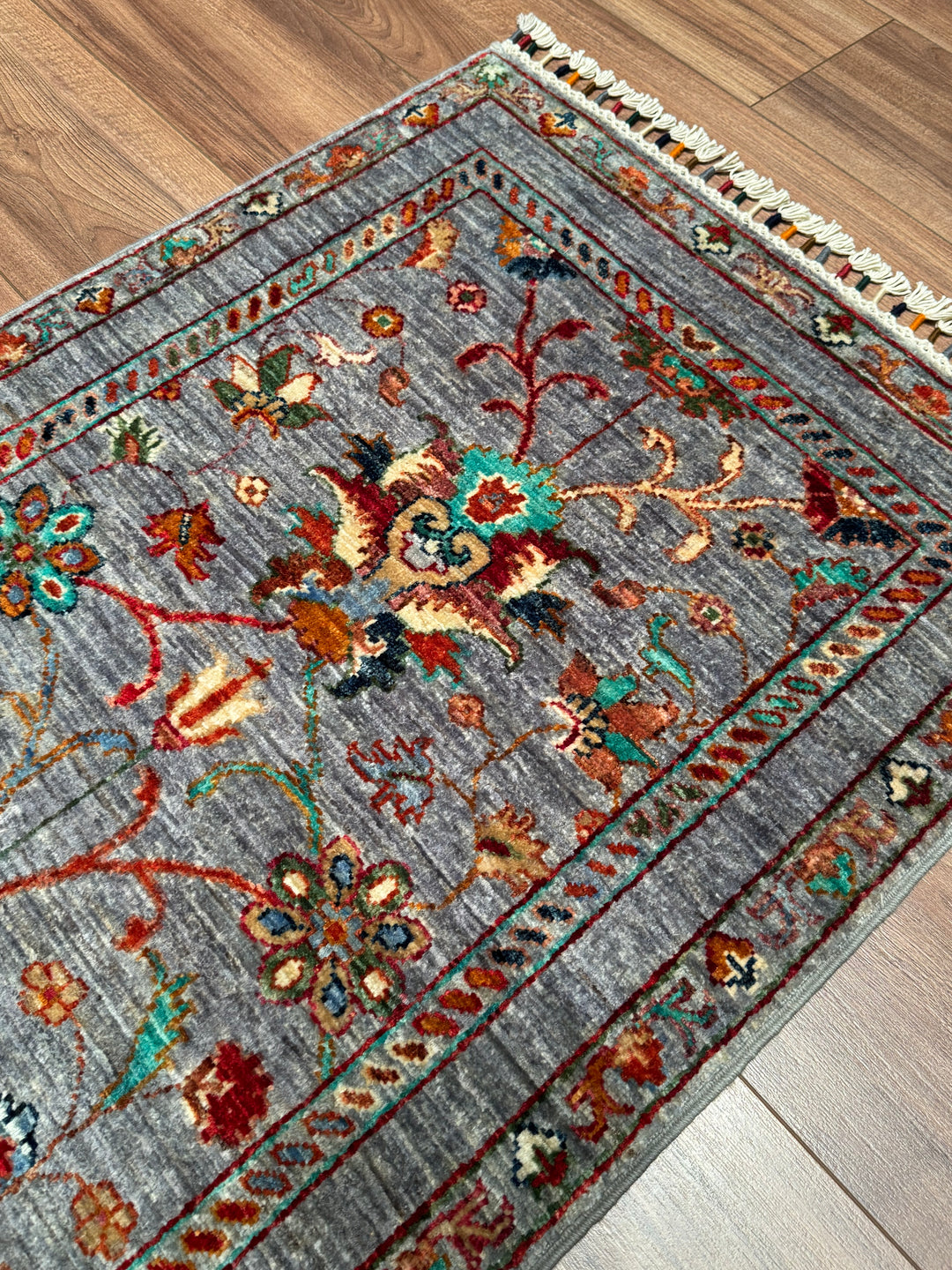 Sultani Binbirgece Runner Original Hand-Woven Gray Vegetable Dyed Wool Carpet 0.69x212 1.46 Square Meters - 3x7 ft