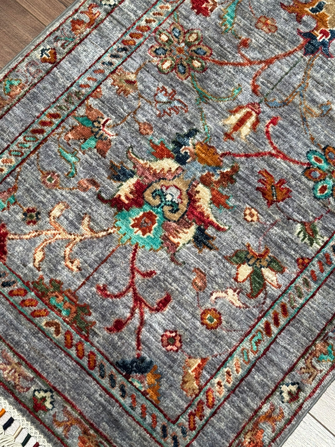 Sultani Binbirgece Runner Original Hand-Woven Gray Vegetable Dyed Wool Carpet 0.69x212 1.46 Square Meters - 3x7 ft