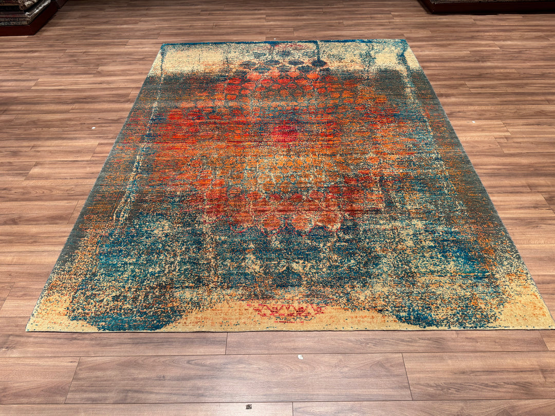 Oxidised Original Hand Woven Multi Wool Silk Carpet 240x304 7.30 Square Meters - 9x12 ft