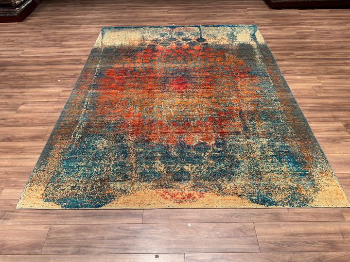 Oxidised Original Hand Woven Multi Wool Silk Carpet 240x304 7.30 Square Meters - 9x12 ft