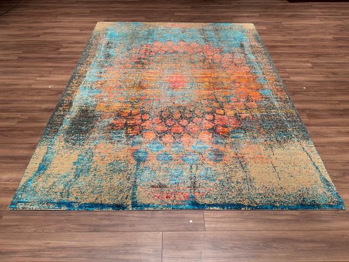 Oxidised Original Hand Woven Multi Wool Silk Carpet 240x304 7.30 Square Meters - 9x12 ft