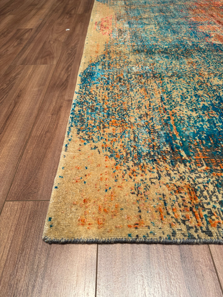 Oxidised Original Hand Woven Multi Wool Silk Carpet 240x304 7.30 Square Meters - 9x12 ft