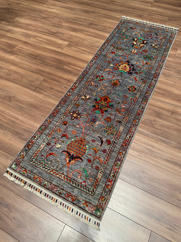 سجادة سلطاني بينبيرجيس رانر الأصلية المصنوعة يدويًا من الصوف الرمادي المصبوغ بصبغة الجذور 0.69 × 213 سم (1.47 متر مربع) - 3 × 7 قدم