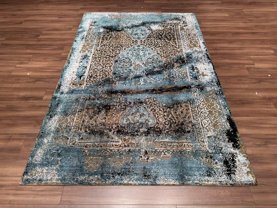 Oxidised Orjinal El Dokuması Mavi Yün İpek Halı 181x275 4.98 Metrekare - 6x9 ft