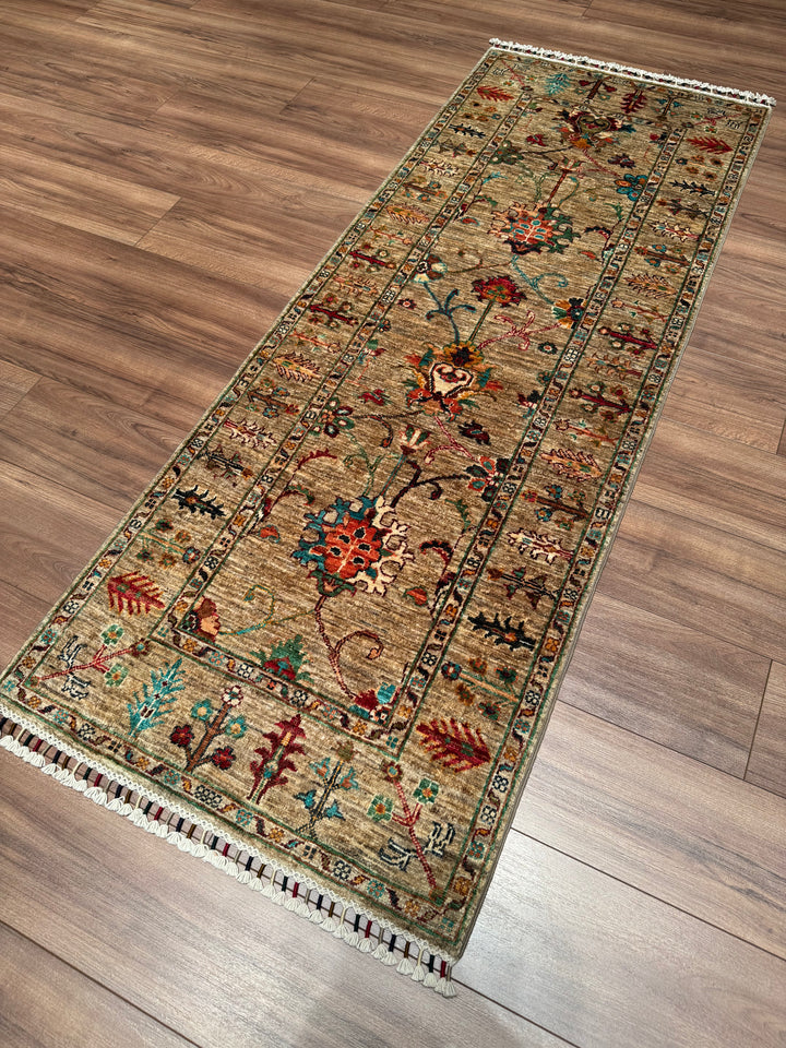 Sultani Binbirgece Yolluk Orijinal El Dokuması Bej Kök Boya Yün Halı 0.75x201 1.51 Metrekare - 3x6 ft