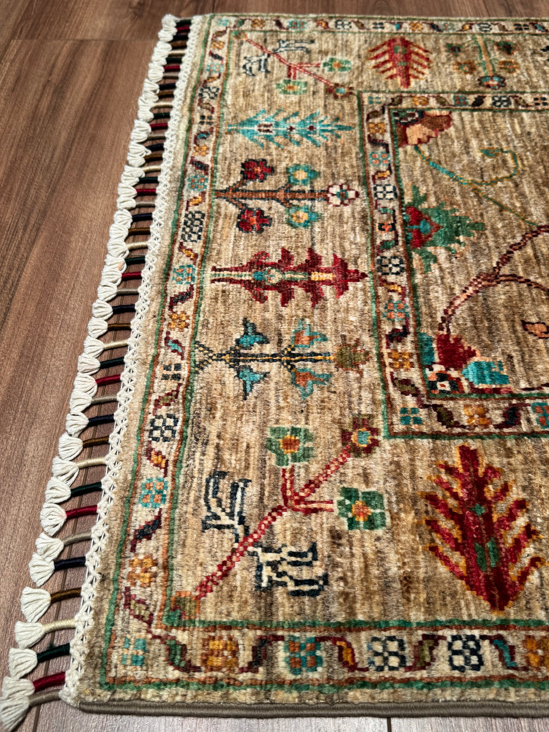 Sultani Binbirgece Yolluk Orijinal El Dokuması Bej Kök Boya Yün Halı 0.75x201 1.51 Metrekare - 3x6 ft