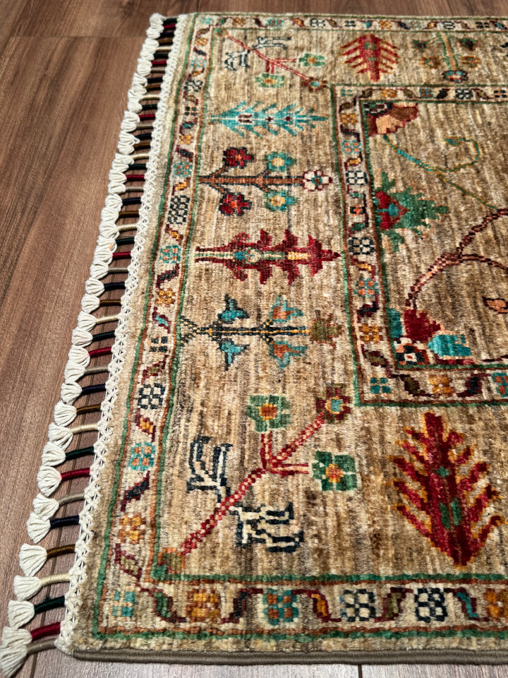 Sultani Binbirgece Yolluk Orijinal El Dokuması Bej Kök Boya Yün Halı 0.75x201 1.51 Metrekare - 3x6 ft