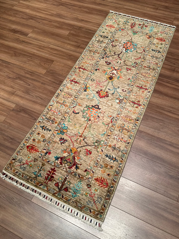 Sultani Binbirgece Yolluk Orijinal El Dokuması Bej Kök Boya Yün Halı 0.75x201 1.51 Metrekare - 3x6 ft